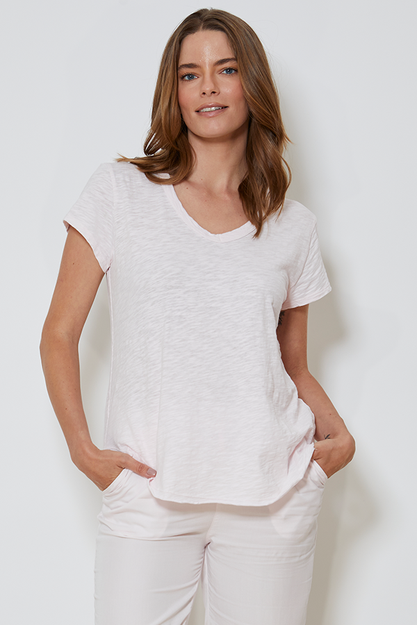 V-Neck Tee w/ Curved Hem