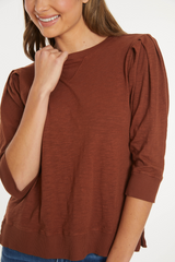 3/4 Pleated Sleeve Pullover Tee
