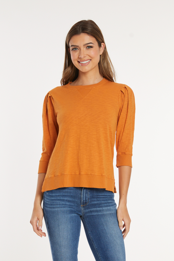 3/4 Pleated Sleeve Pullover Tee