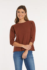 3/4 Pleated Sleeve Pullover Tee