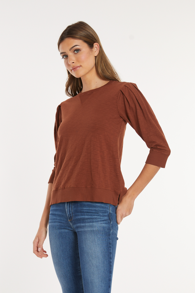 3/4 Pleated Sleeve Pullover Tee