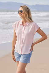S/S Button-Down Hi-Lo Blouse