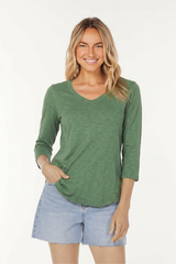 3/4 Sleeve V-Neck Tee w/ curve hem