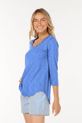 3/4 Sleeve V-Neck Tee w/ curve hem