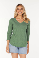 3/4 Sleeve V-Neck Tee w/ curve hem