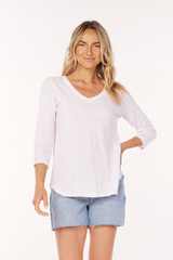 3/4 Sleeve V-Neck Tee w/ curve hem