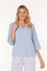 3/4 Sleeve Split Neck Tee