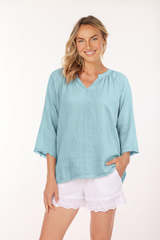 3/4 Sleeve Split Neck Tee
