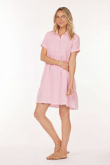 Roll-up Sleeve Tiered Back Dress