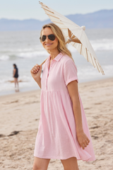 Roll-up Sleeve Tiered Back Dress