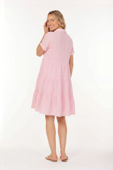 Roll-up Sleeve Tiered Back Dress