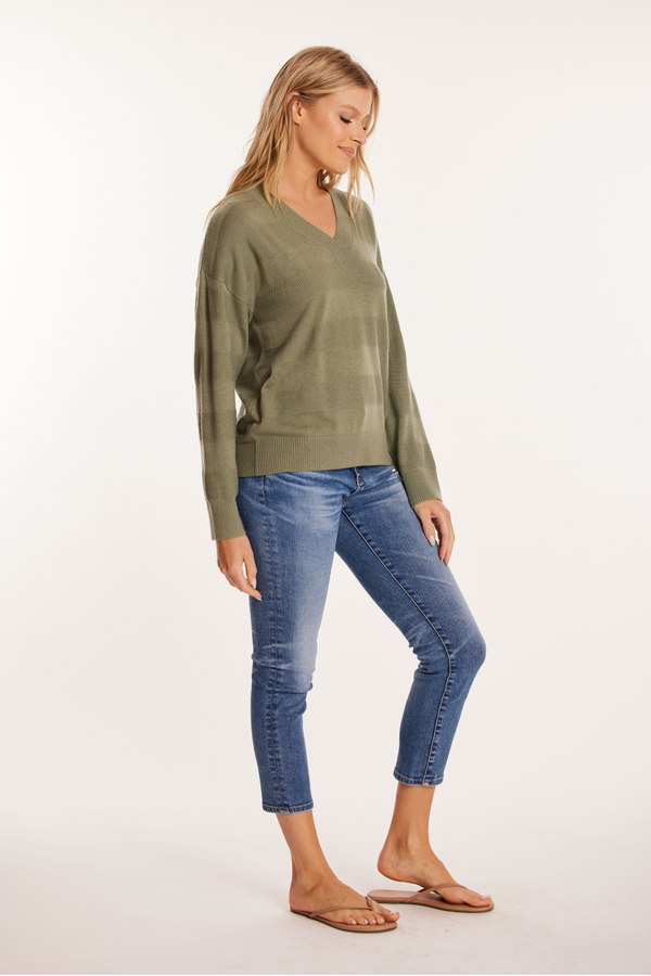 3/4 Sleeve V-Neck Texture Sweater