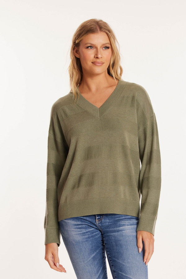 3/4 Sleeve V-Neck Texture Sweater