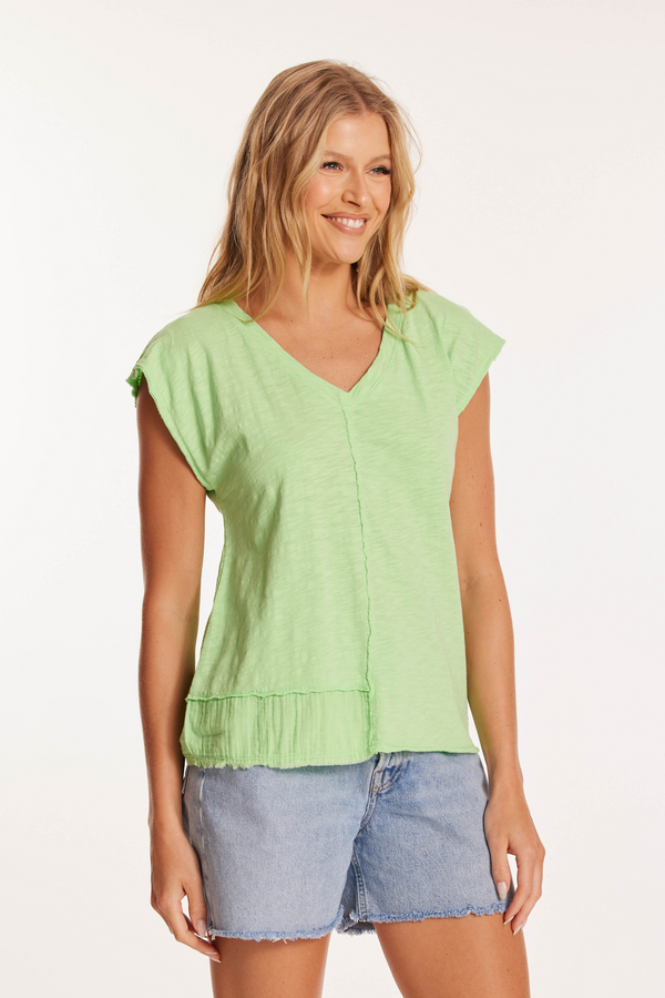 Short Dolman Sleeve Mix Media Top