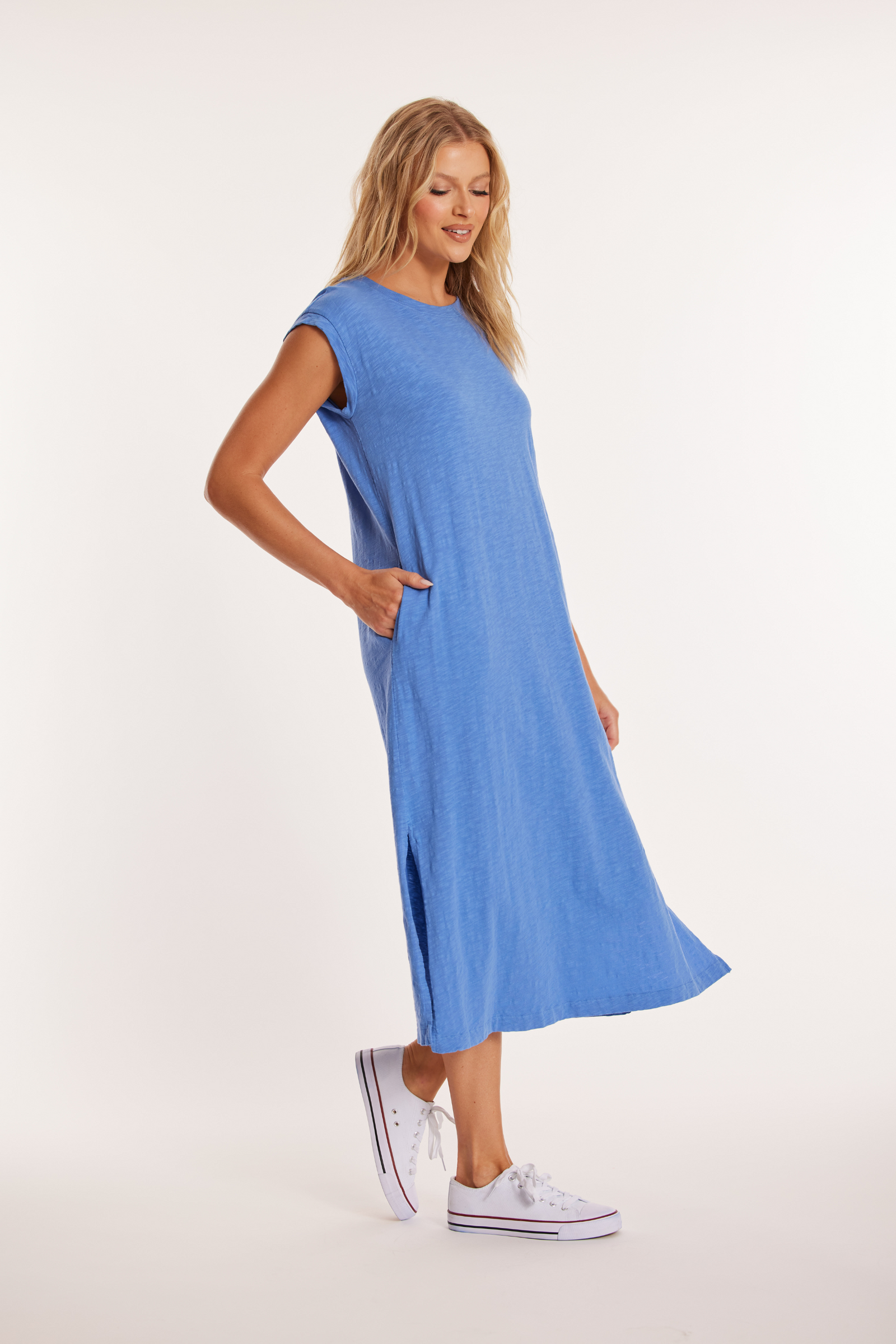 column slip dress with sleeves IN SHINY VISCOSE - Midnight - Shiny Viscose - Women Length Embellishment Lavetir Dusty Blue Sheath/Column Scoop