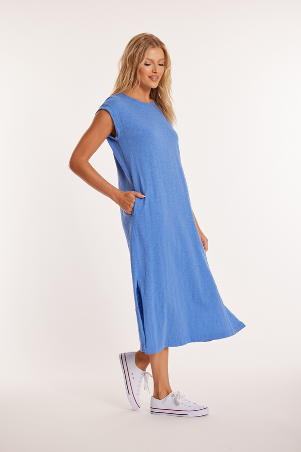 Cap Sleeve Column Dress w/ Side Slits