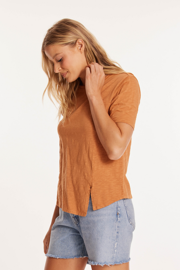 Half Sleeve Cut-Out Hem Tee