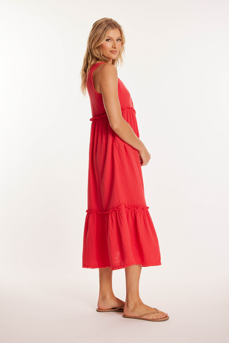 Button Front Tiered Midi Tank Dress