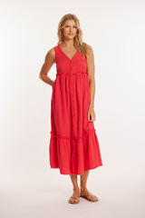 Button Front Tiered Midi Tank Dress