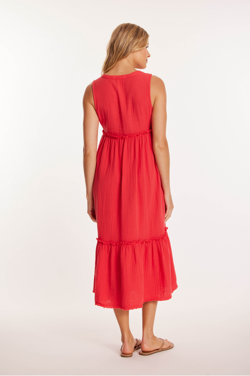 Button Front Tiered Midi Tank Dress