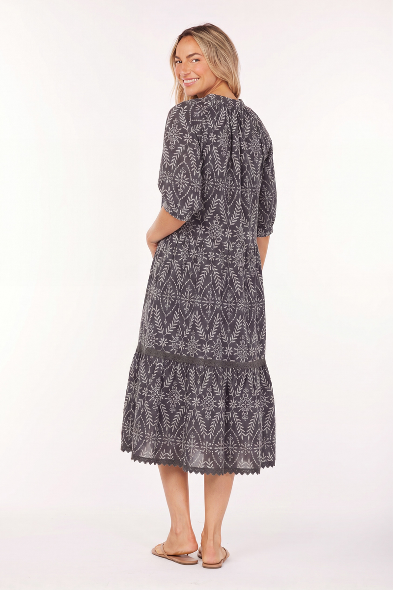 Elbow Sleeve Boho Dress WASHED EBONY / S