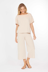 Gathered Waist Flared Crop Pants - mododoc Los Angeles