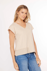 Short Dolman Sleeve Mix Media Top