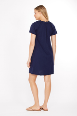 S/S Shirred Split Neck Dress