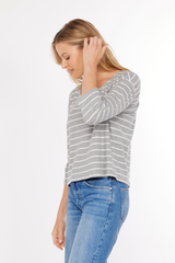 3/4 Sleeve Open Neck Boxy Tee