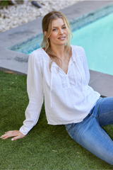 L/S Flowy top w/ lace yoke