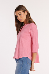 3/4 Sleeve Mix Media Henley Top