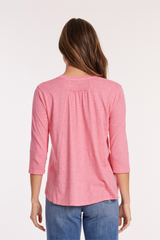 3/4 Sleeve Mix Media Henley Top