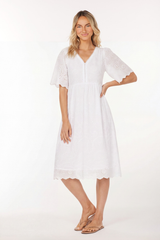 Flowy Elbow Sleeves Midi Lace Dress White / L by mododoc / / adult