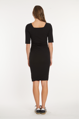 Elbow Sleeve Below the Knee Ruched Dress