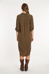 Roll-Up Sleeve Midi Shirt Dress
