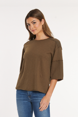 3/4 Sleeve Mix Media Tee