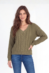 L/S V-Neck Mix Stitch Sweater