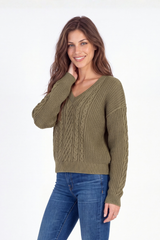 L/S V-Neck Mix Stitch Sweater