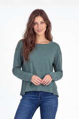 L/S Waffle Mix Jewel Neck Top