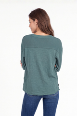 L/S Waffle Mix Jewel Neck Top