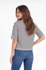 Elbow Sleeve Boatneck Crop Top