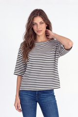 Elbow Sleeve Boatneck Crop Top