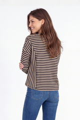 3/4 Sleeve Jewel Neck Stripe Play Top