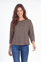 3/4 Sleeve Jewel Neck Stripe Play Top