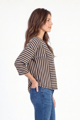 3/4 Sleeve Jewel Neck Stripe Play Top