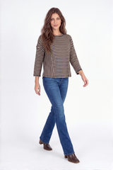 3/4 Sleeve Jewel Neck Stripe Play Top