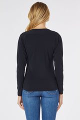 Long Sleeve Gathered Wide V-neck