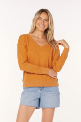L/S Open V-neck Crop Top