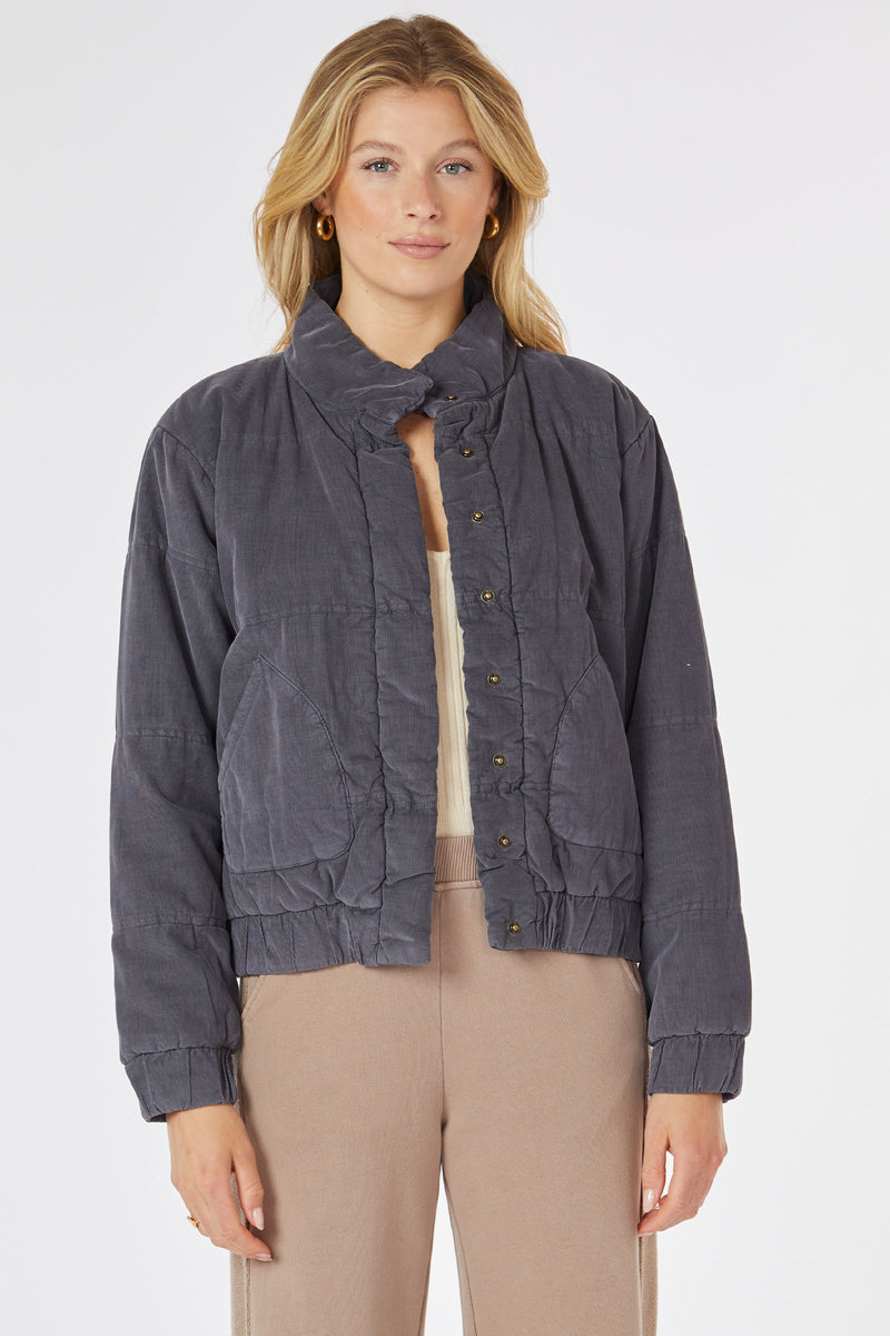 Quilted Long Sleeve Snap-up Bomber Jacket