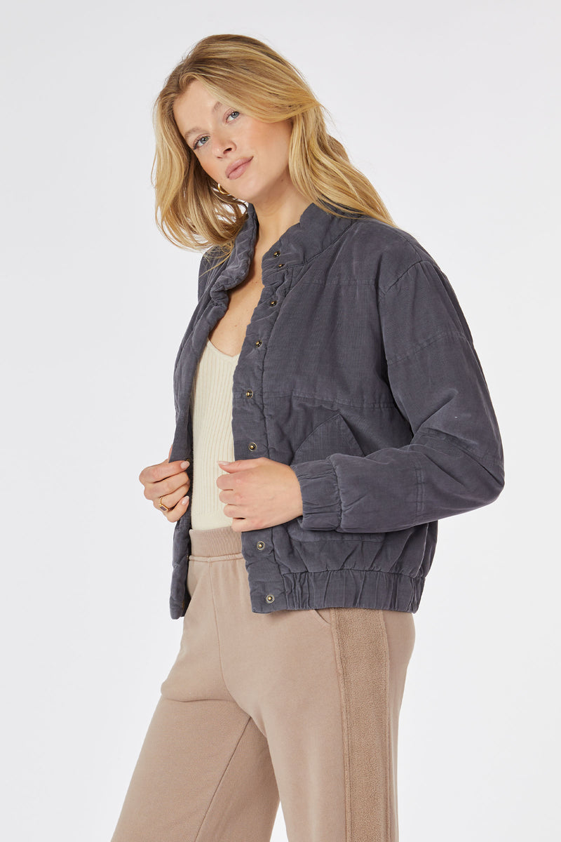 Quilted Long Sleeve Snap-up Bomber Jacket